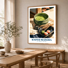 Kyoto Matcha Japanese Kitchen Wall Art - dining room framed print natural wood frame mockup ThisArtWorld