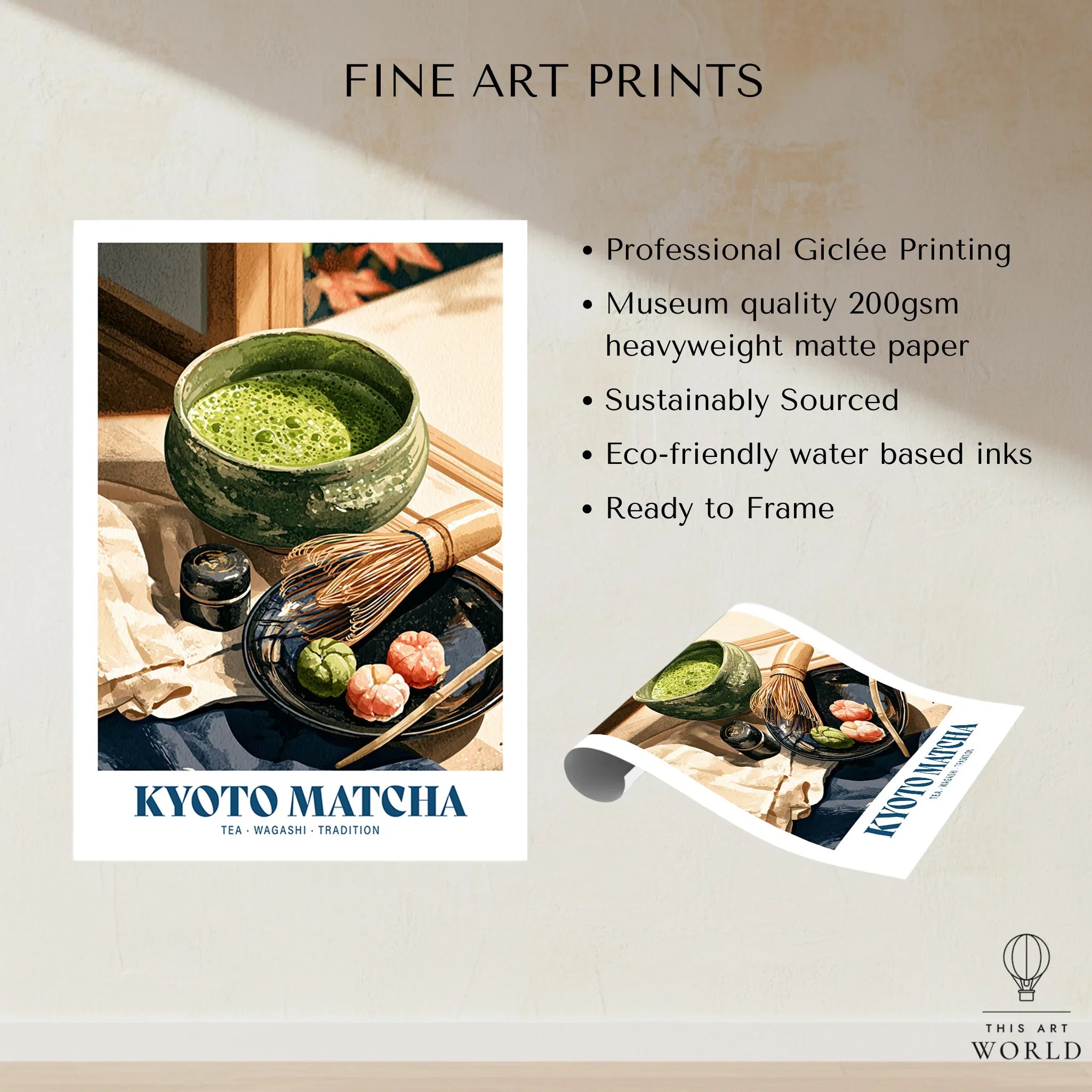 Kyoto Matcha Japanese Kitchen Wall Art - fine art print unframed quality details