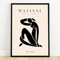 Minimalist Matisse-style abstract wall art print with black figure in black frame