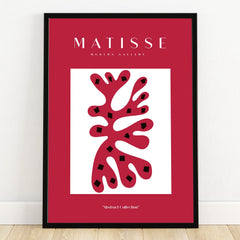 Abstract red and black Matisse-inspired wall art print with black frame, modern home decor