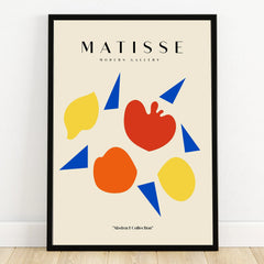 Modern abstract wall art print with colorful shapes in black frame, minimalist home decor