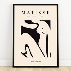 Framed abstract wall art print with minimalist black and beige nude figure, modern decor