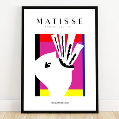 Framed modern abstract Matisse art print with bold colors and minimalist shapes.