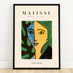 Framed abstract Matisse-inspired wall art print with a colorful modern portrait design