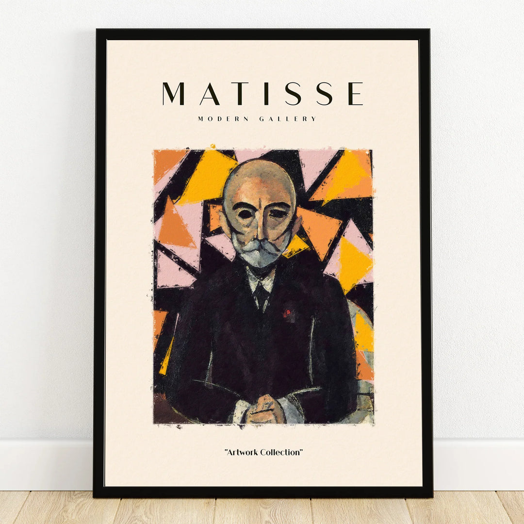 Framed Matisse inspired modern portrait print with geometric background, wall art decor