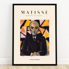 Framed Matisse inspired modern portrait print with geometric background, wall art decor