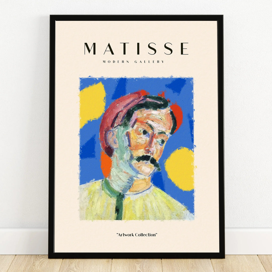 Framed Matisse-inspired modern art print with colorful abstract portrait, home wall decor
