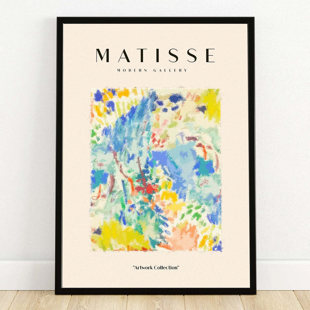 Abstract Matisse-inspired art print in black frame, colorful modern wall decor