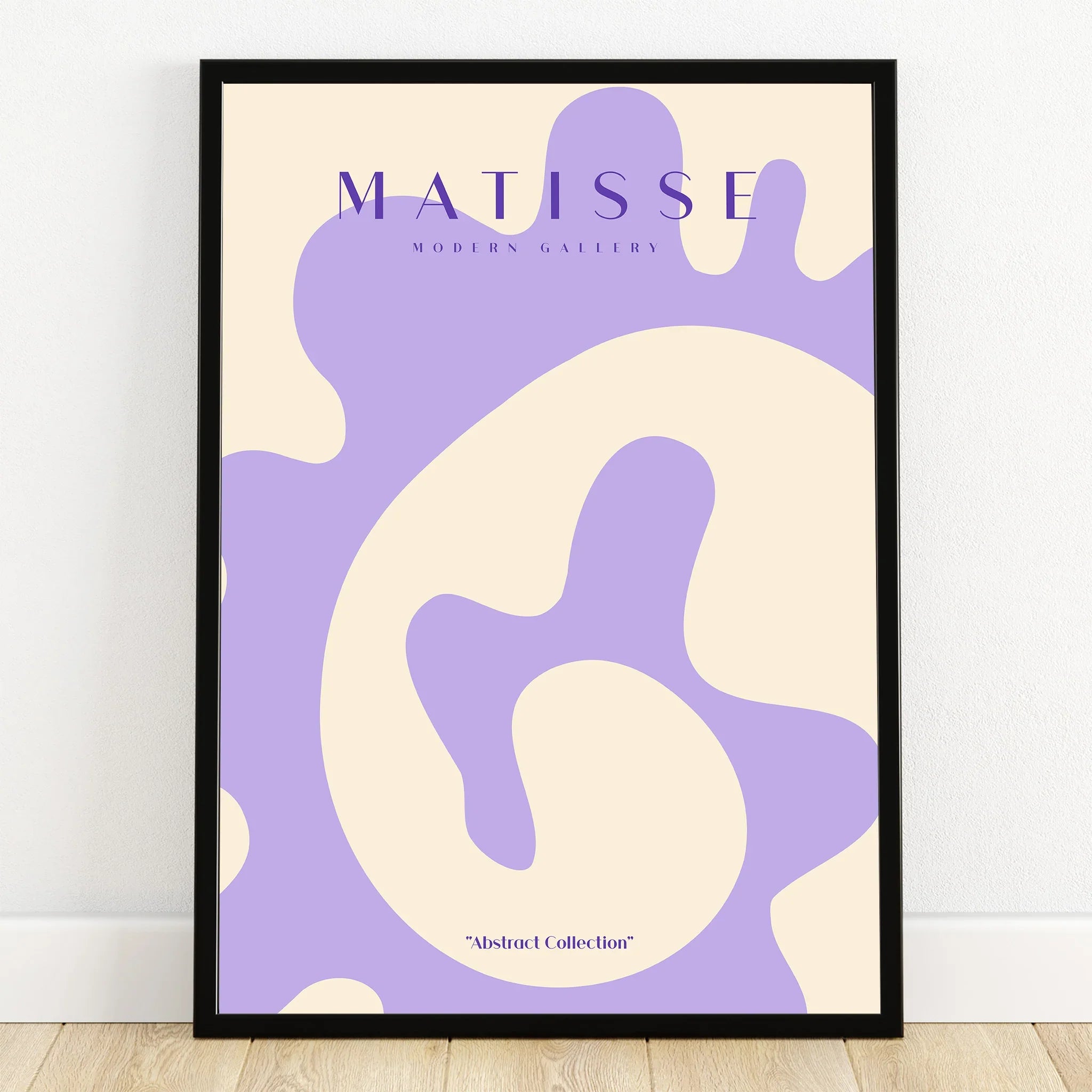 Framed Matisse-inspired abstract wall art in lilac and beige, minimalist home decor print.