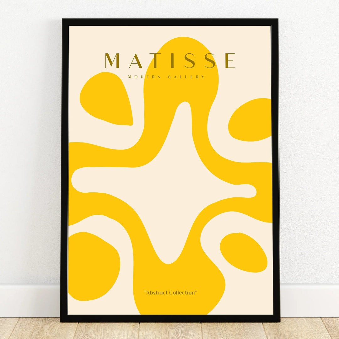 Framed abstract yellow and beige Matisse-inspired wall art print in modern gallery style