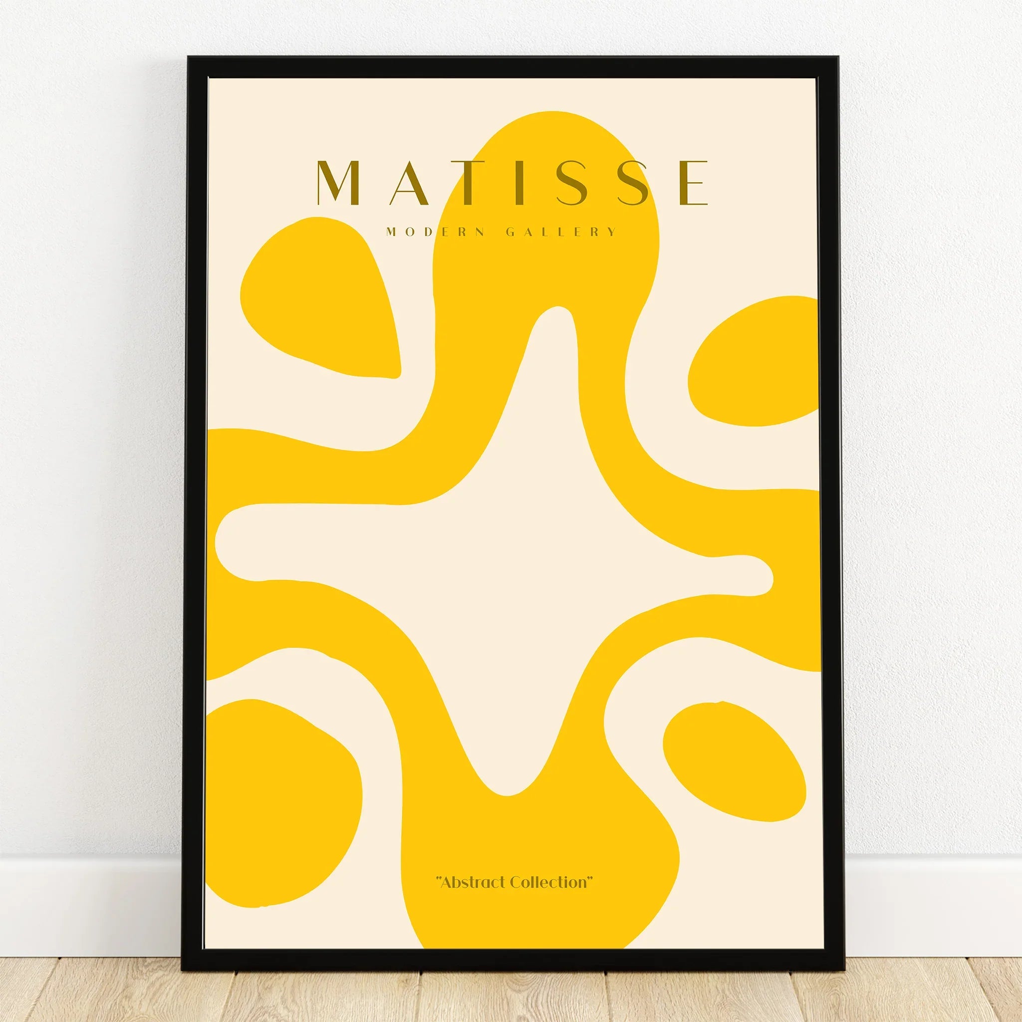 Framed abstract yellow and beige Matisse-inspired wall art print in modern gallery style