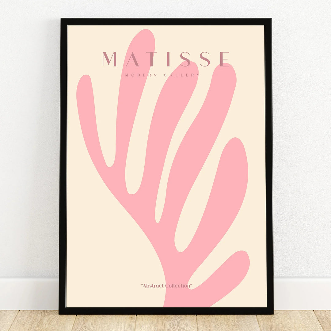 Pink abstract modern art print in black frame, minimalist wall decor poster