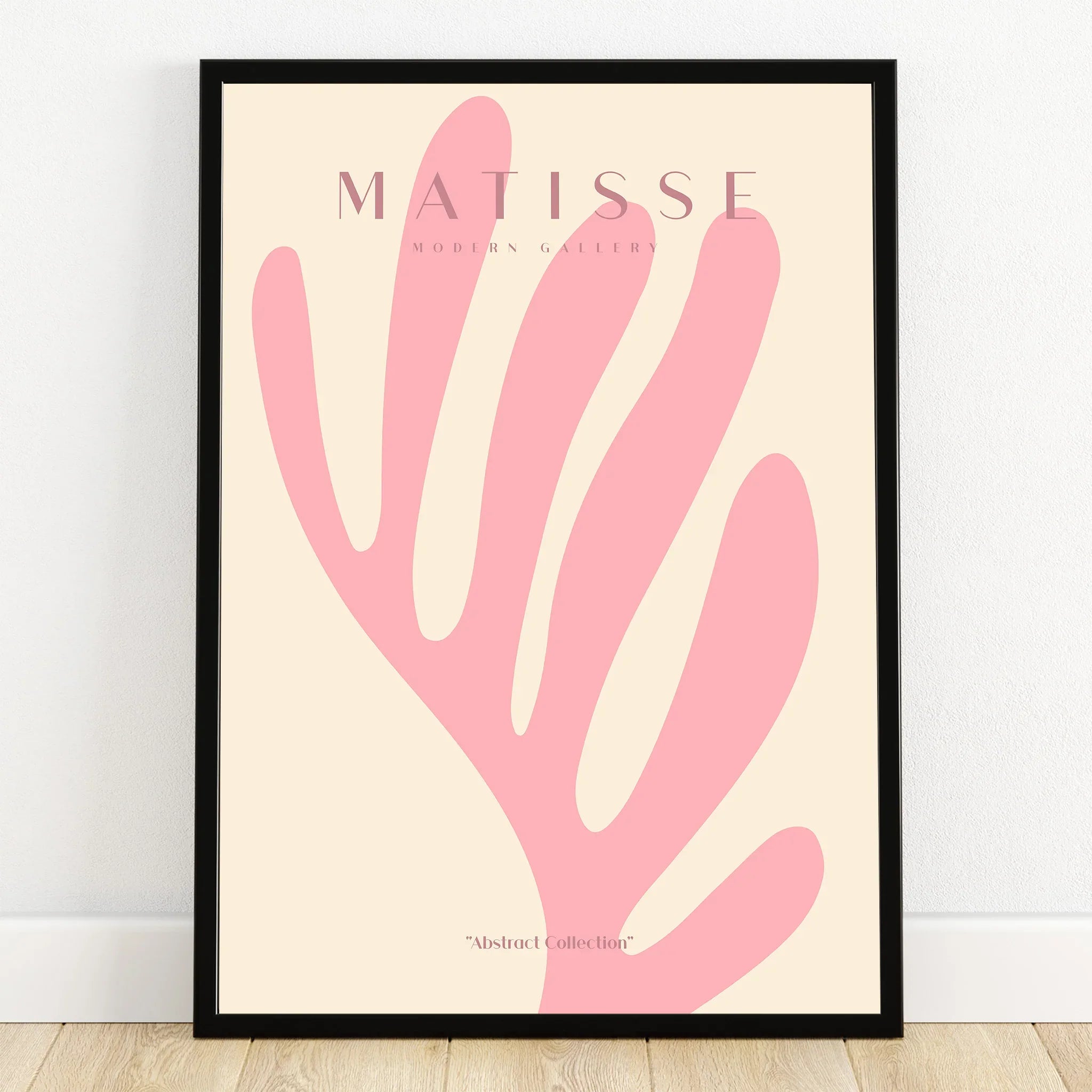 Pink abstract modern art print in black frame, minimalist wall decor poster
