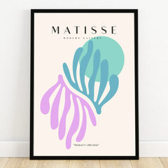 Framed abstract wall art poster with pastel organic shapes and bold colors, modern home decor