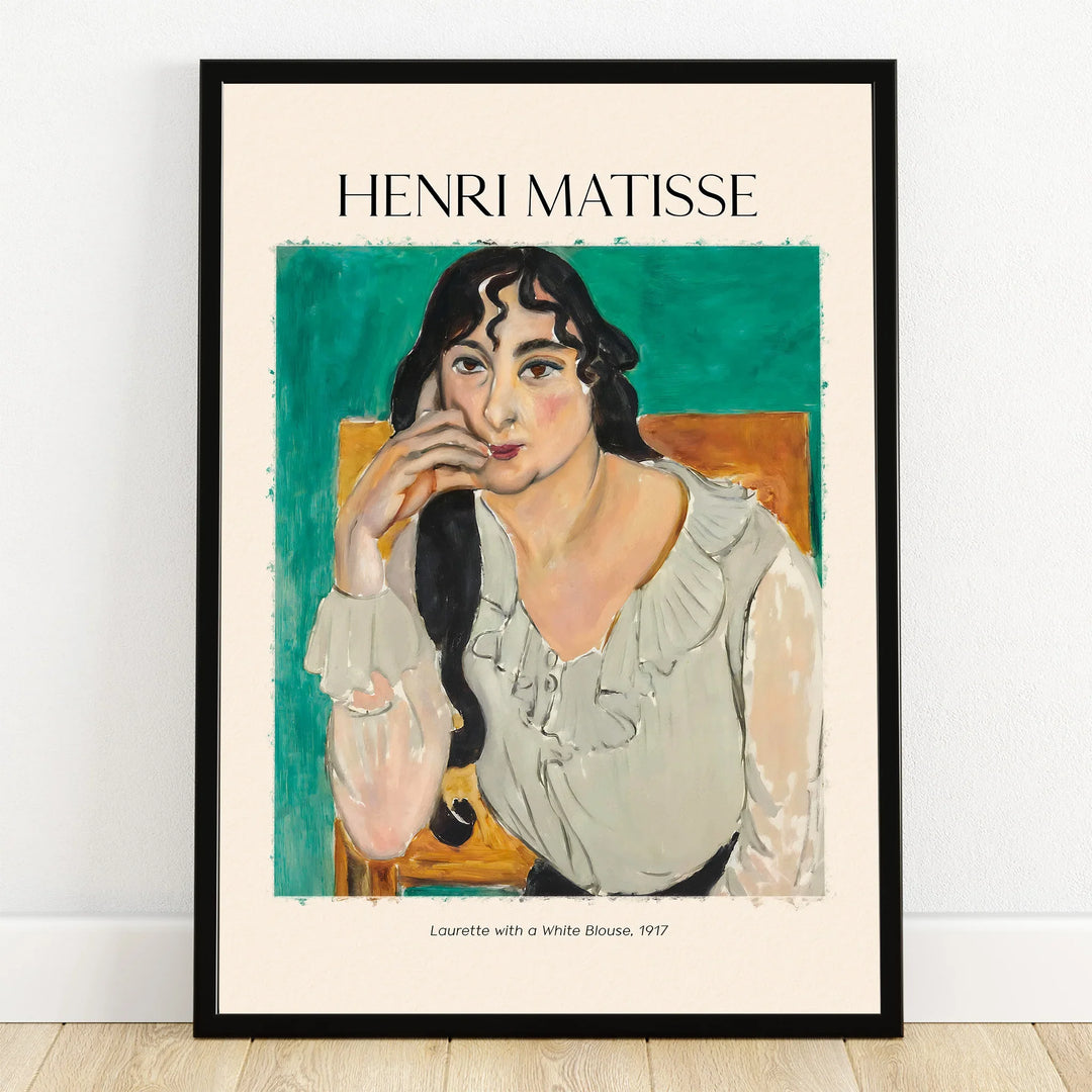 Henri Matisse art print of Laurette with a White Blouse, 1917, in a black frame