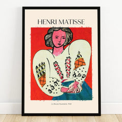 Henri Matisse art print of La Blouse Roumaine 1940 in black frame, colorful wall decor