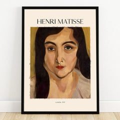 Framed Henri Matisse portrait print Lorette 1917, vintage wall art for home decor.