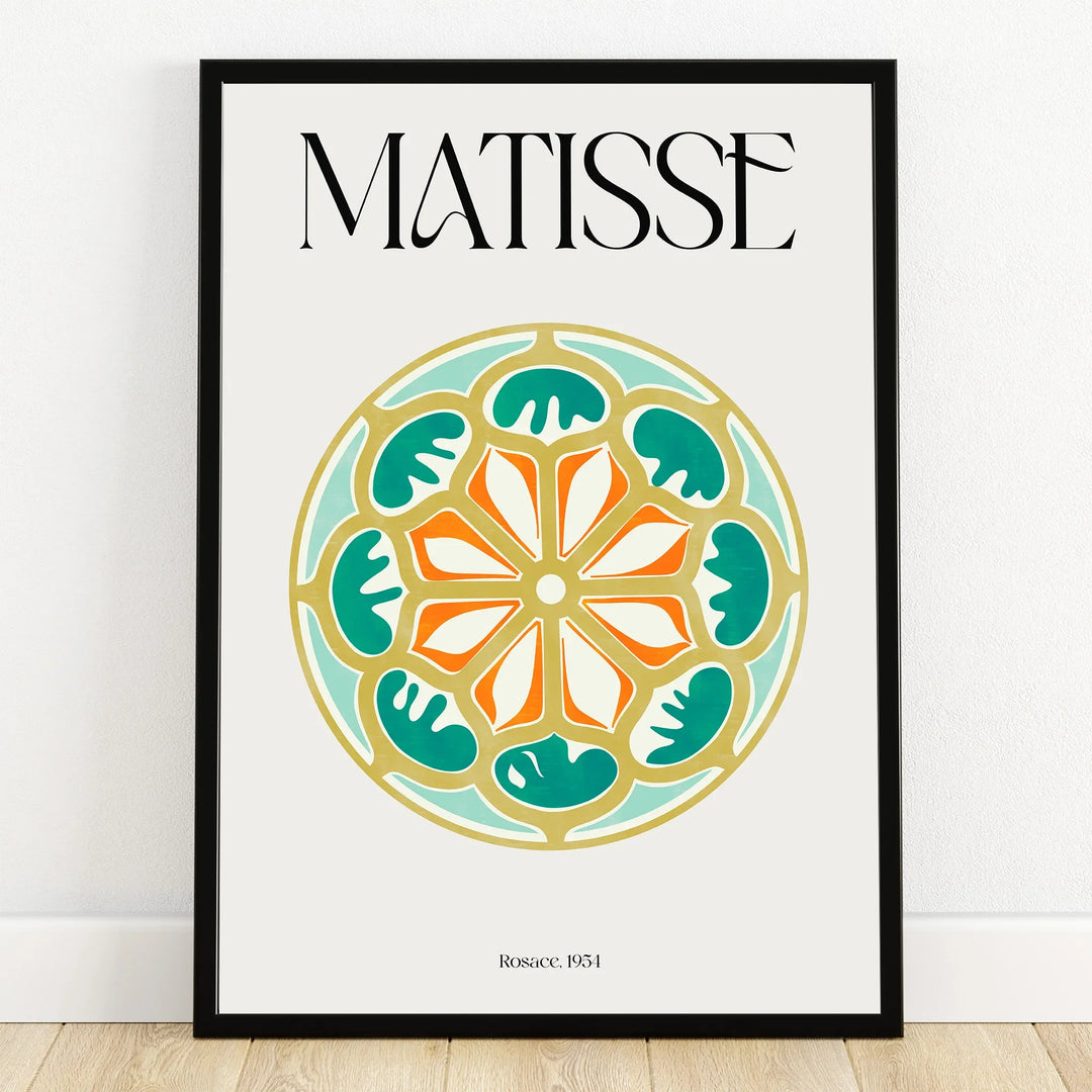 Matisse-inspired art print with colorful abstract floral design in black frame, wall art