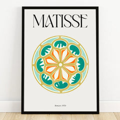 Matisse-inspired art print with colorful abstract floral design in black frame, wall art