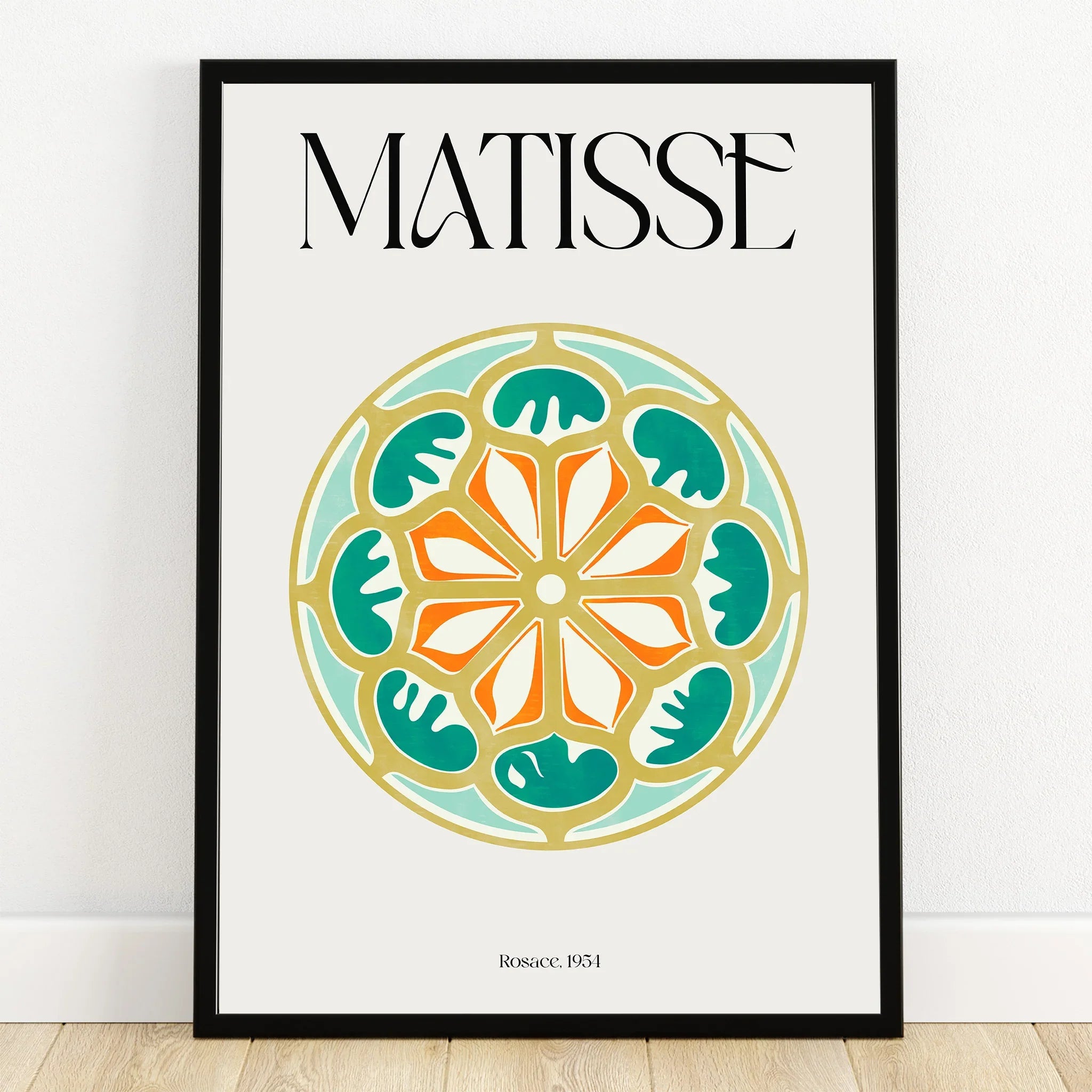 Matisse-inspired art print with colorful abstract floral design in black frame, wall art