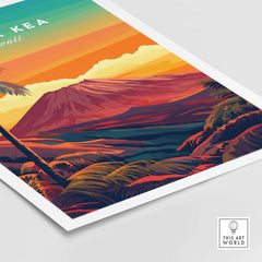 Mauna Kea Hawaii Art Print - Volcanic Mountain Poster, Palm Tree Island showcasing vibrant tropical art.
