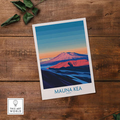 Mauna Kea Volcano Poster - Big Island Wall Art, Hawaii Travel Decor featuring a stunning mountain landscape.