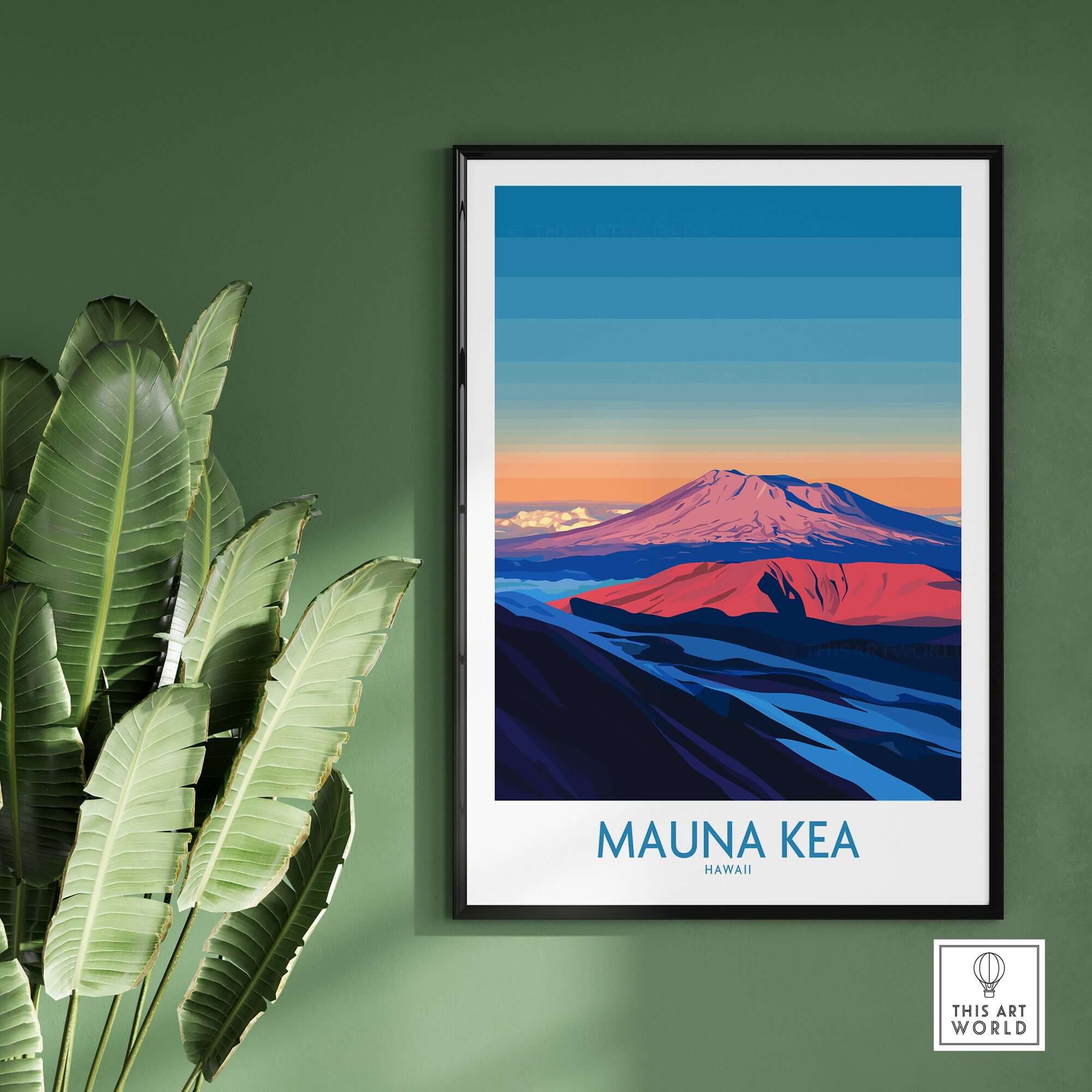 Mauna Kea Volcano Poster - Big Island Wall Art, Hawaii Travel Decor, modern wall art featuring Mauna Kea in vibrant colors.