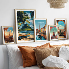 Mauritius Beach Art Print - Tropical Island Poster for Sale displayed in stylish frames on a modern decor setting.