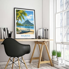 Mauritius Beach Poster - Tropical Island Art for Sale, Seashore Landscape displayed in a stylish interior setting.