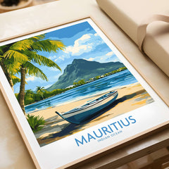 Mauritius Beach Poster - Tropical Island Art for Sale, Seashore Landscape featuring a serene beach scene.