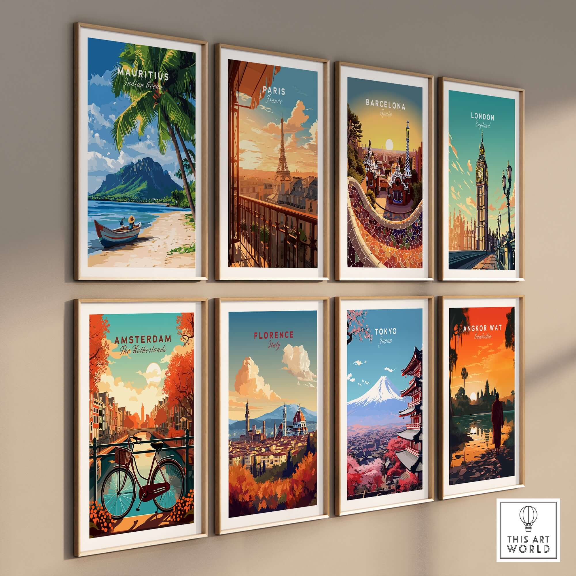 Mauritius Beach Wall Art Print featuring a serene beach scene with tropical elements and vibrant colors.
