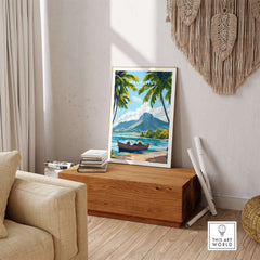 Mauritius Island Print for Home - Serene Tropical Escape Poster in a stylish living room setting.