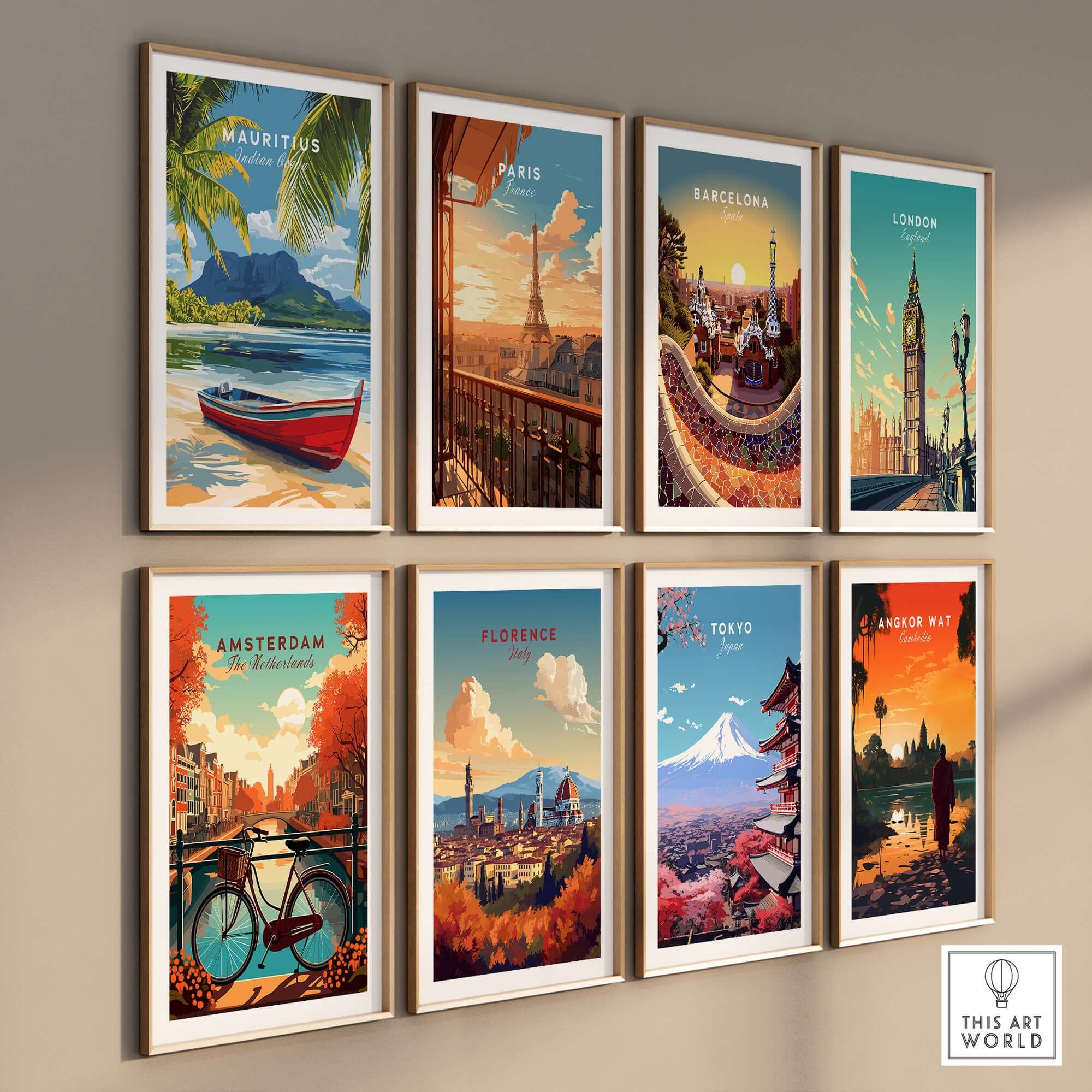 Mauritius Island Wall Art - Indian Ocean Poster, Beach Landscape Print framed among various global city posters.