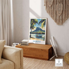 Mauritius Landscape Print - Island Charm Wall Art for Sale displayed in a cozy living room setting.