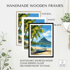 Mauritius Seascape Art Print - Tropical Wall Poster, Island Decor for Sale in handmade wooden frames.