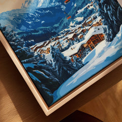 Mayrhofen Ski Print featuring a beautiful winter landscape with snow-covered mountains and ski lifts.
