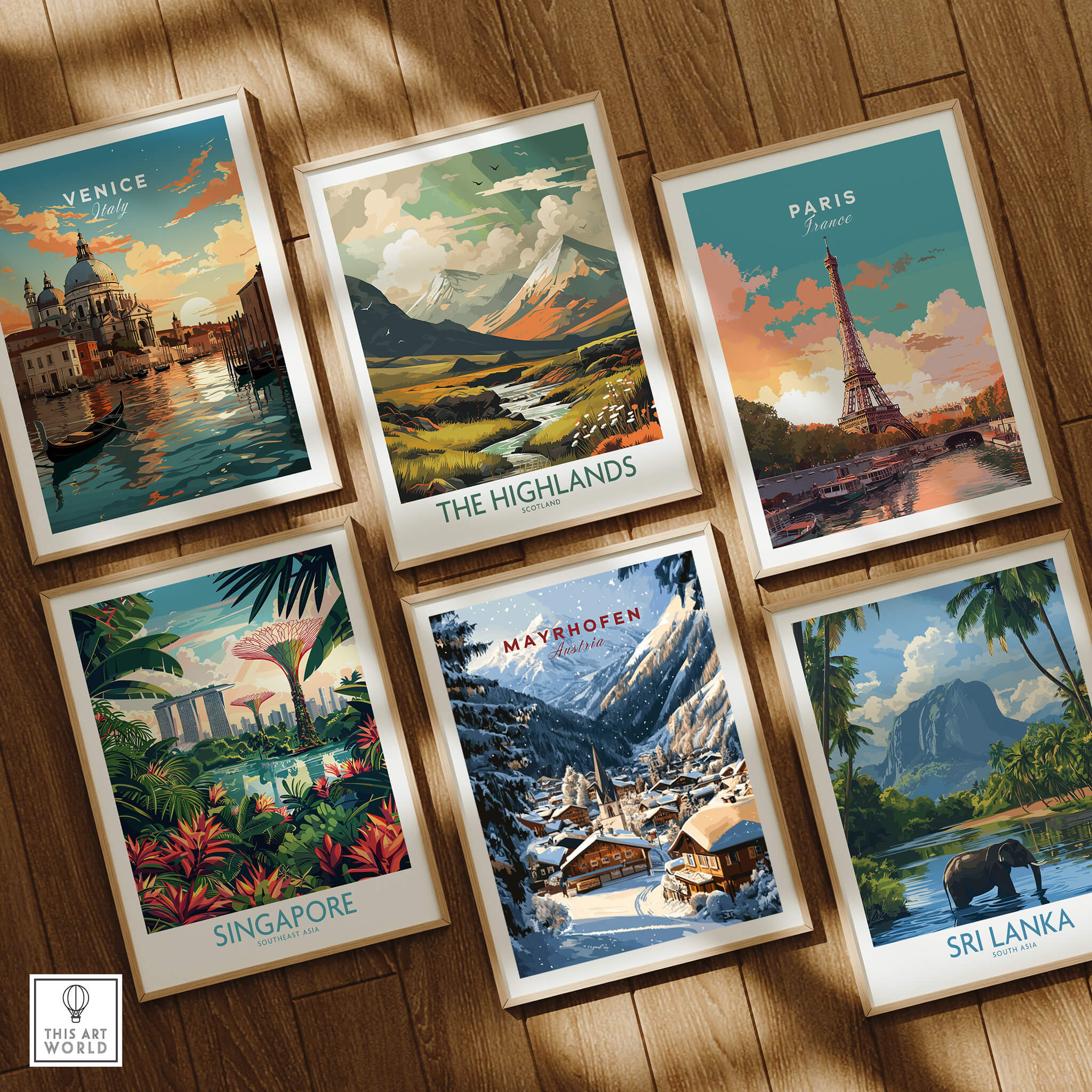 Mayrhofen Ski Wall Art Print showcasing scenic landscapes and travel destinations in a stylish home setting.