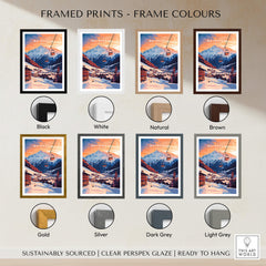 Ski Print Mayrhofen Austria framed print color options including black, white, natural, brown, gold, silver, dark grey, light grey.