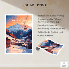 Ski Print Mayrhofen Austria showcasing a stunning sunset over ski slopes and mountains, perfect for skiing enthusiasts.