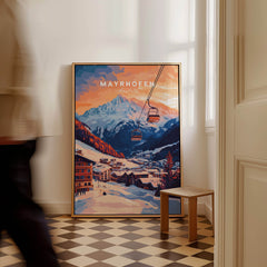 Ski Print Mayrhofen Austria showcasing a stunning sunset over the ski slopes and mountains.