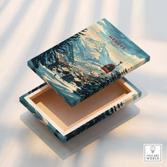 Megève Wall Art Print -  France displayed on a beautifully crafted wooden box with ski theme.