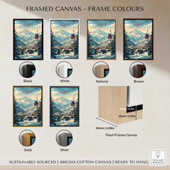 Megève Wall Art Print - France framed in various colors including black, white, natural, brown, gold, and silver.