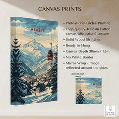 Megève Wall Art Print -  France showcasing a beautiful mountain landscape and ski lift design.