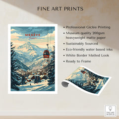 Megève Wall Art Print - France showcasing a beautiful mountain landscape with a ski lift and charming village