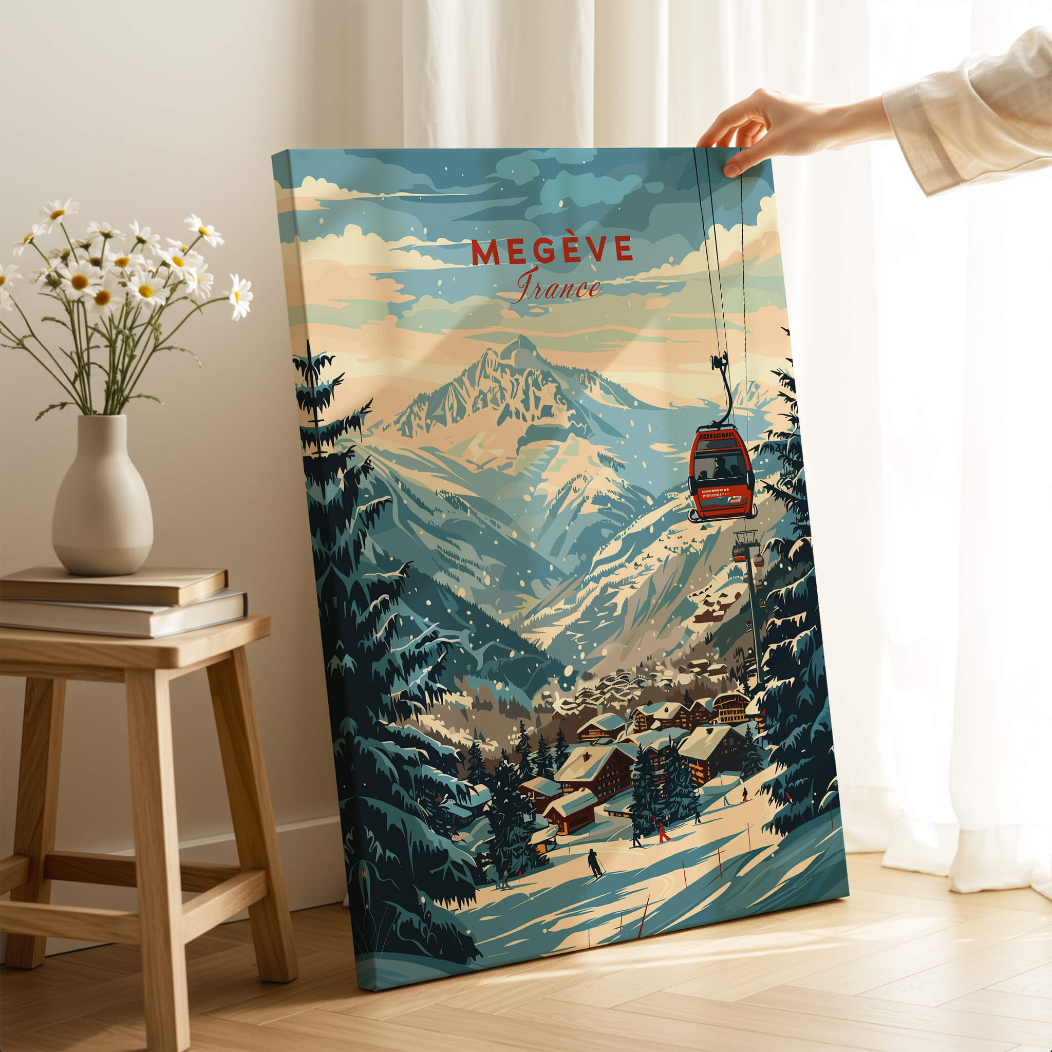 Megève Wall Art Print - France capturing scenic view of the Alps with ski lift and picturesque village.