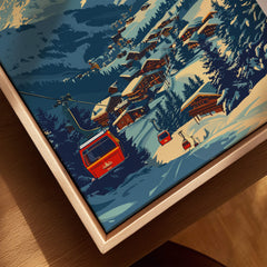 Megève Print France Ski Poster showcasing ski lifts and chalets in a snowy alpine setting.