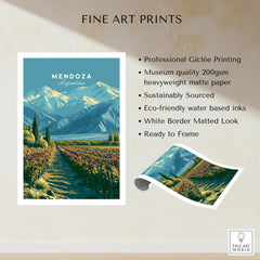 Mendoza Argentina Vineyards Travel Poster — fine art print unframed quality details