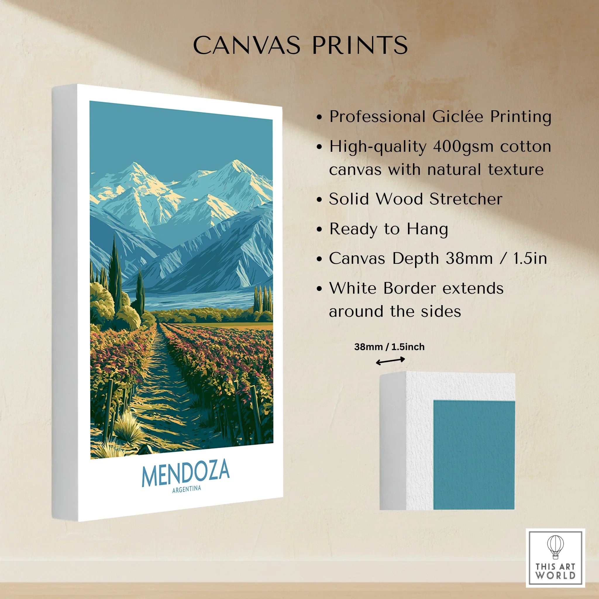 Mendoza Argentina Andes Wall Art — canvas print stretched cotton canvas details