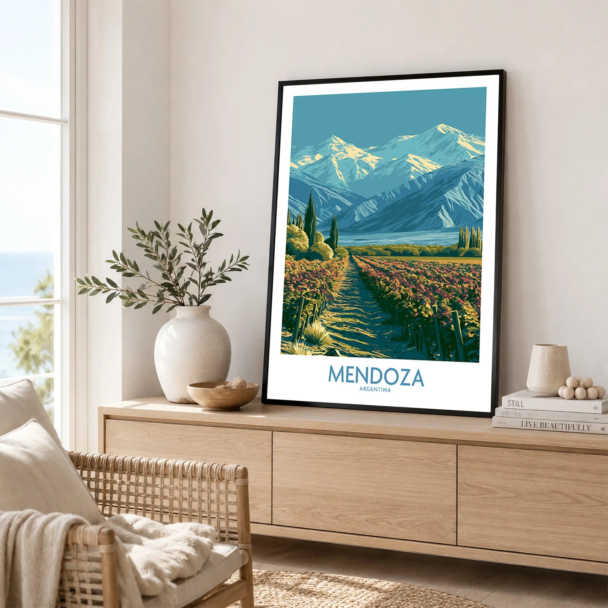 Mendoza Argentina Andes Wall Art — framed artwork living room lifestyle setting