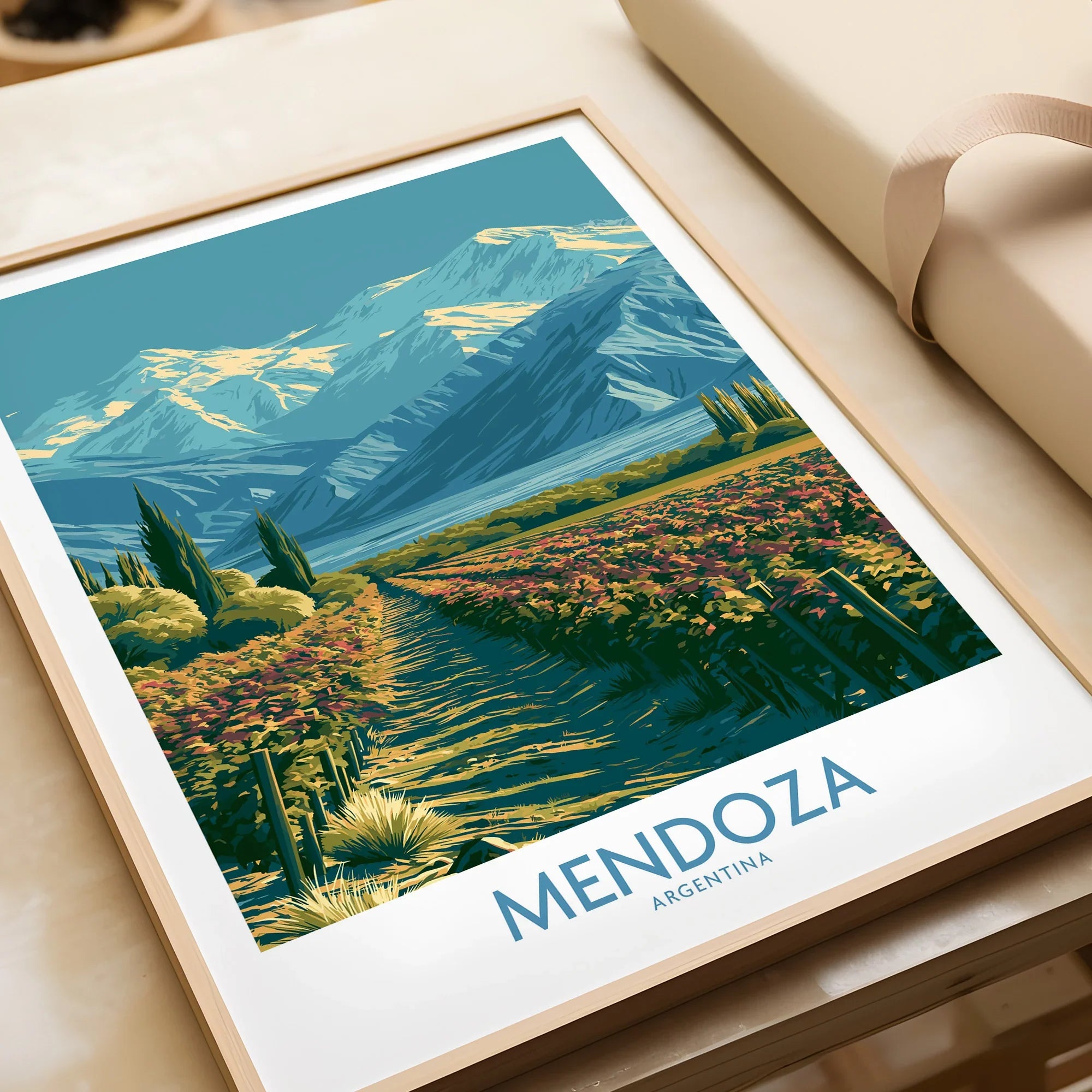 Mendoza Argentina Andes Wall Art — framed art print closeup gift unwrapped natural frame